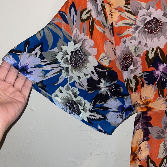 Johnny Was Jade Dress Size L Deepika Tie Front Orange Midi Floral Silky Dress - Picture 7 of 12